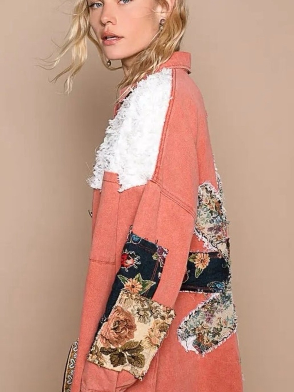 POL Boho Patchwork Button-Up Shacket - Picture 3 of 8